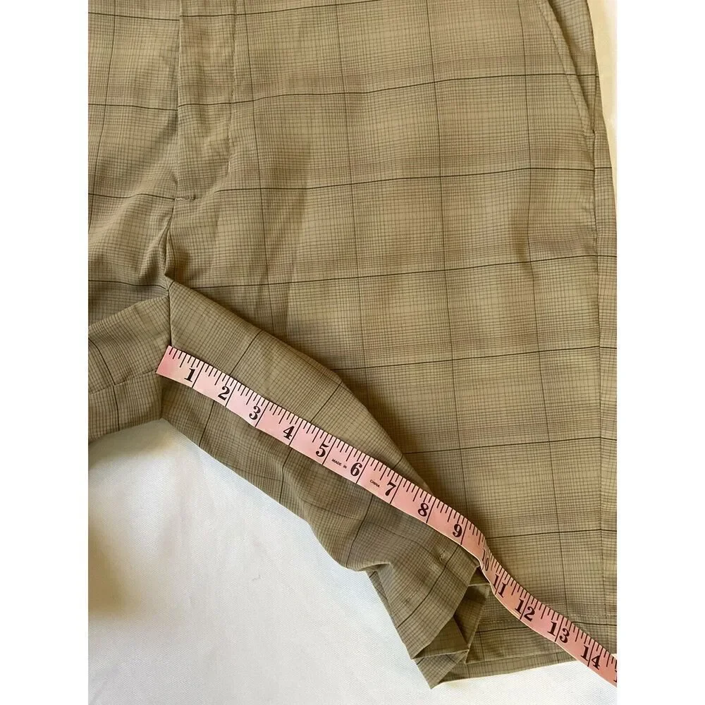 Slazenger Golf Shorts men’s size 38‎ Plaid Tan Athletic Poly Spandex Flat Front